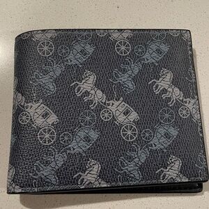 Coach Men’s Wallet with Horse and Carriage Print in Blue, New, Never Used